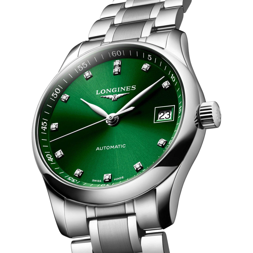 Longines orologio Master Collection 34mm verde diamanti automatico acciaio L2.357.4.99.6