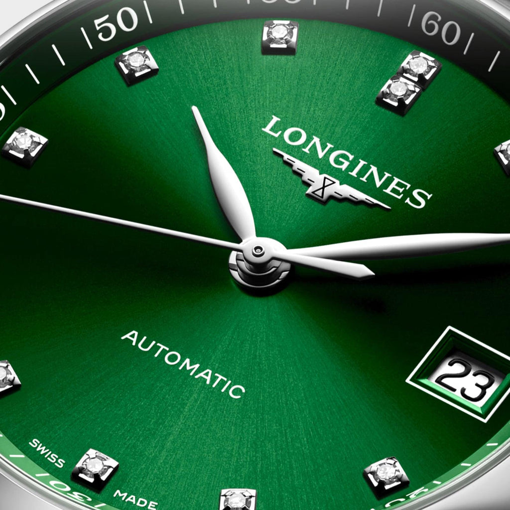 Longines orologio Master Collection 34mm verde diamanti automatico acciaio L2.357.4.99.6