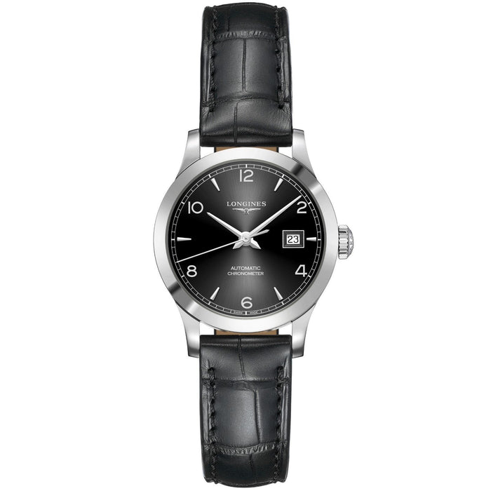 Longines Record collection 30mm black automatic COSC steel watch L2.321.4.56.2