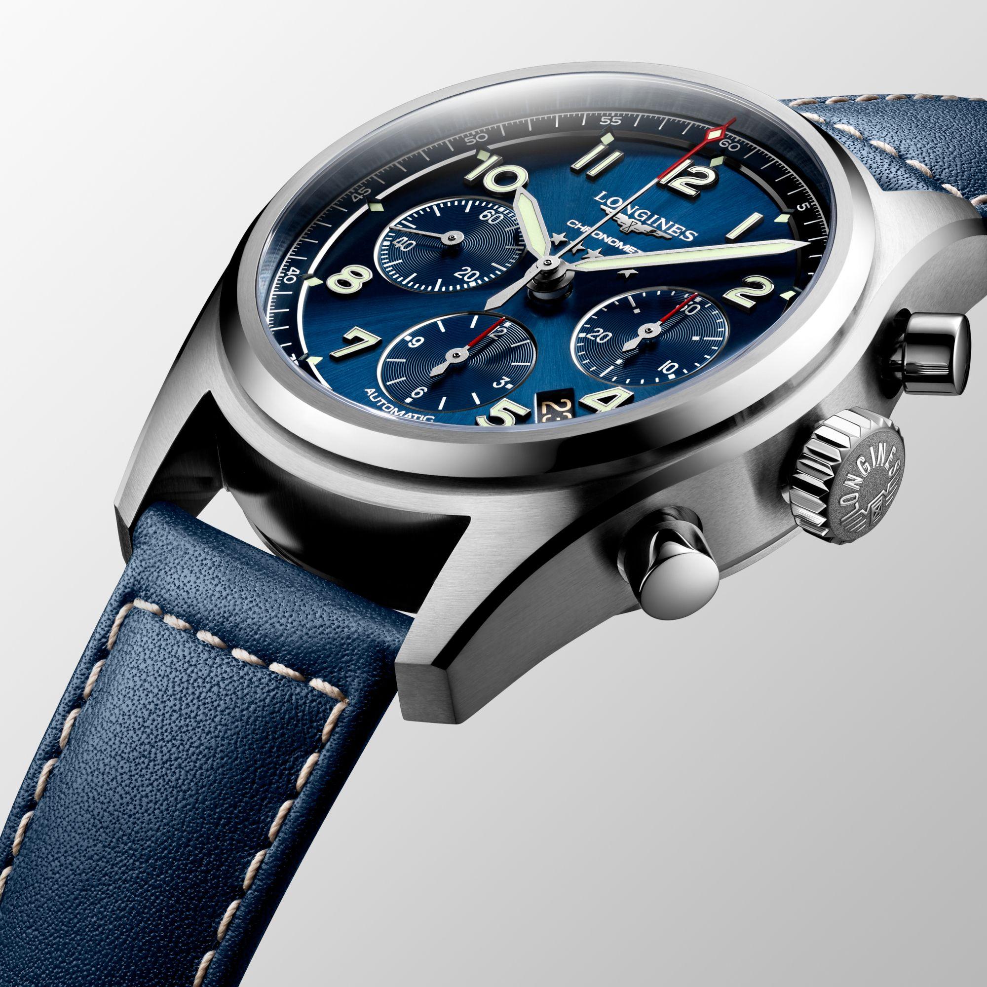 Longines orologio Spirit cronografo 42mm blu automatico acciaio L3.820.4.93.0