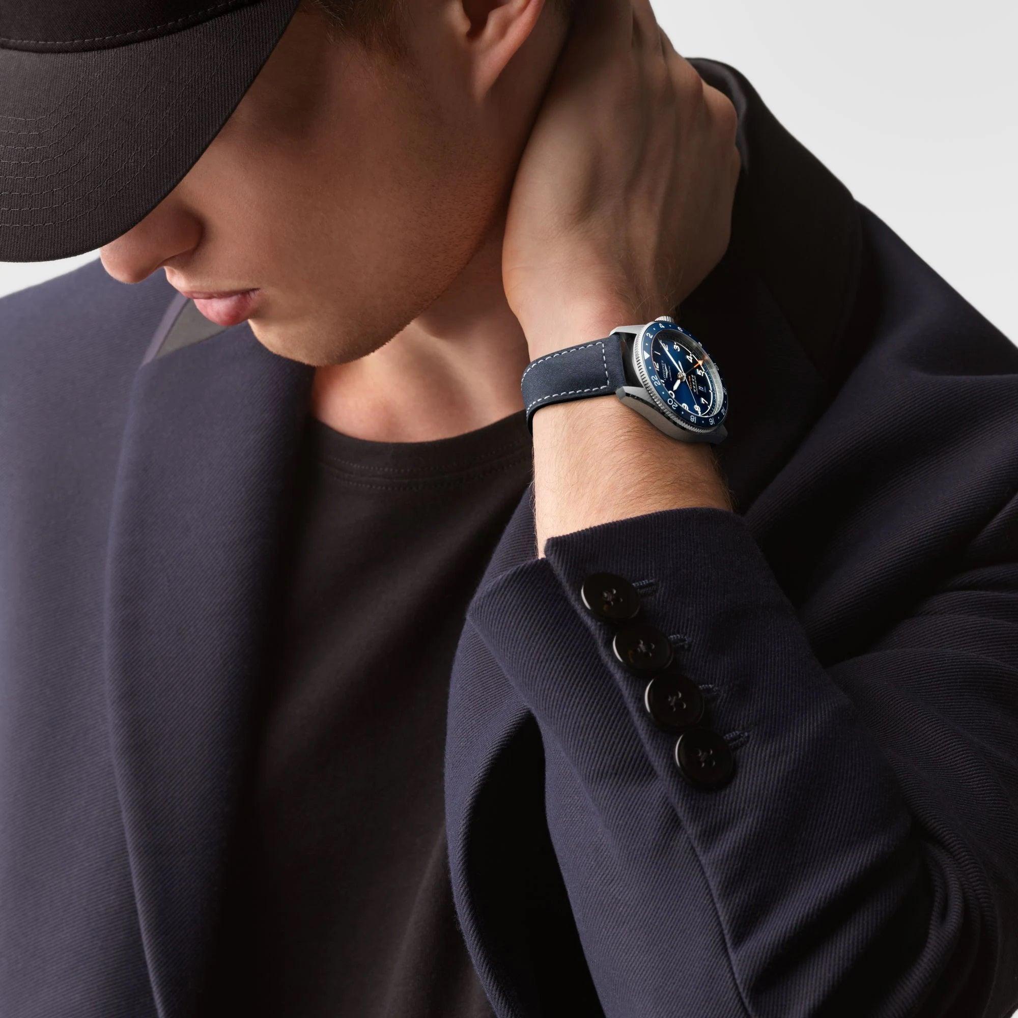 Longines orologio Spirit Zulu Time 42mm blu automatico acciaio L3.812.4.93.2