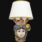 Lamp with woman's head, H 70 cm, blue and orange lemons