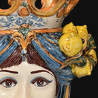Lamp with woman's head, H 70 cm, blue and orange lemons