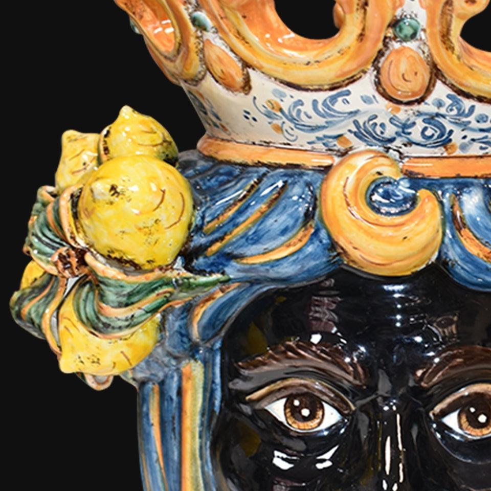 Lamp with head h 70 cm blue and orange lemons Moorish man