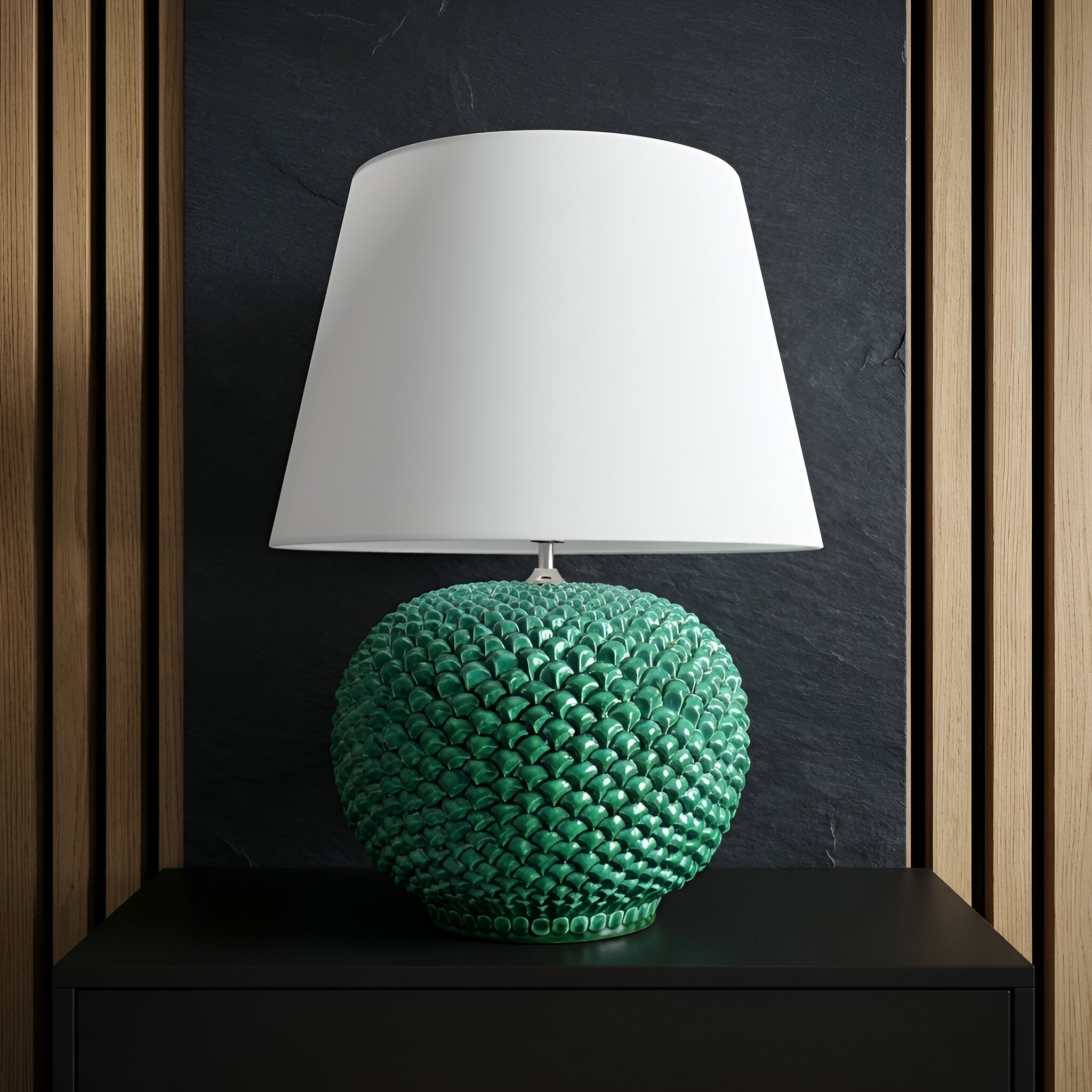 Lume a Palla Pigna in Ceramica di Caltagirone — Verde Smeraldo