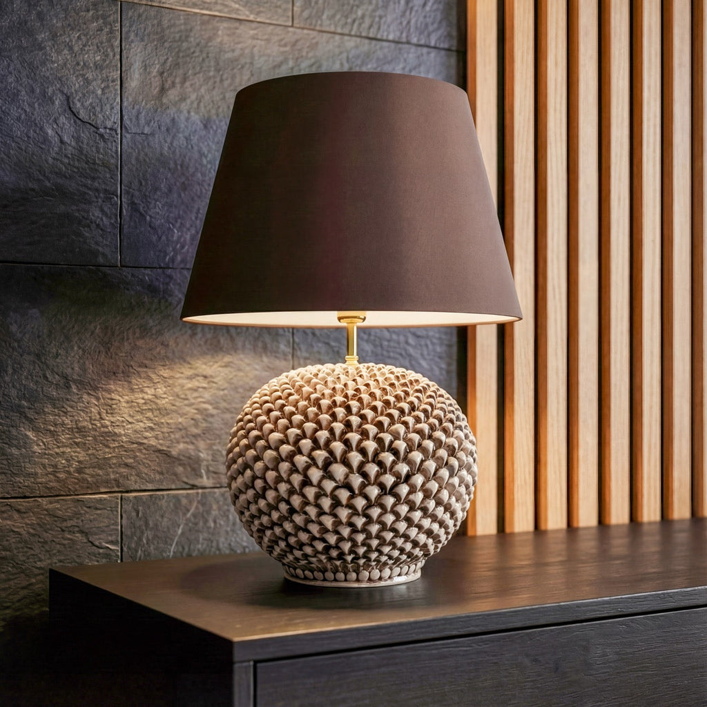 Pinecone-shaped ceramic lamp in various sizes, Antiqued Mother-of-Pearl finish