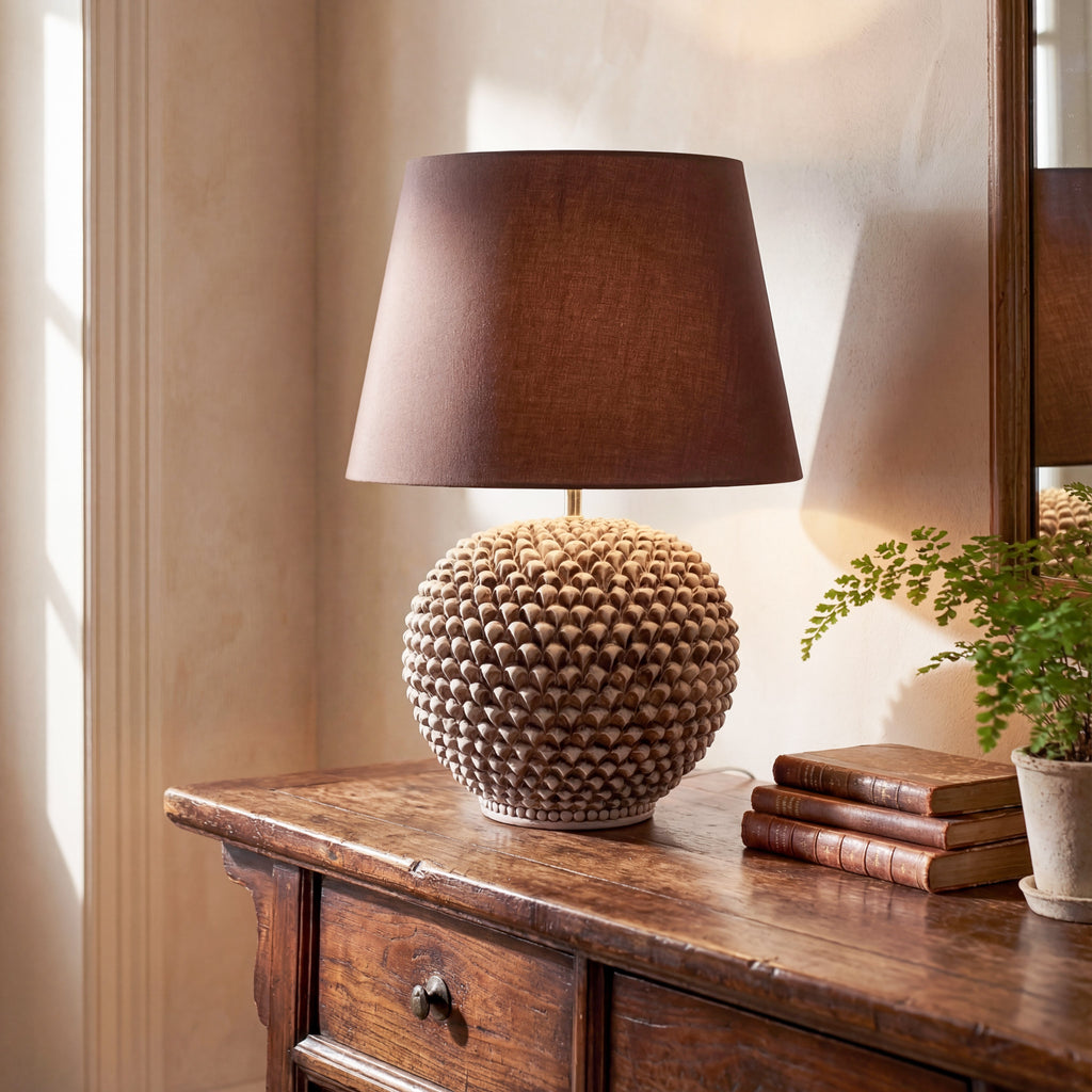 Pinecone-shaped ceramic lamp in various sizes, Antiqued Mother-of-Pearl finish