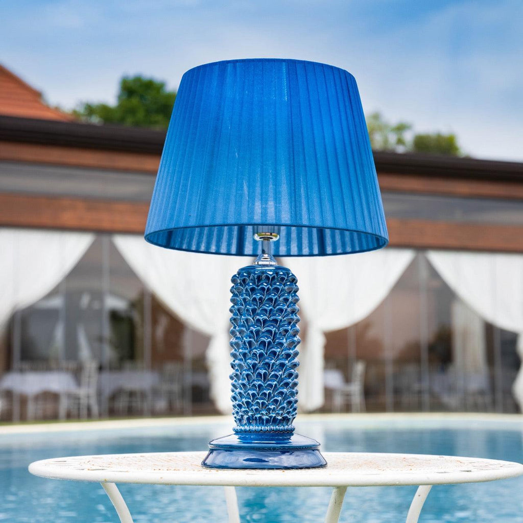 Lume Pigna Cilindro in Ceramica di Caltagirone h 60 cm — Blu Intenso