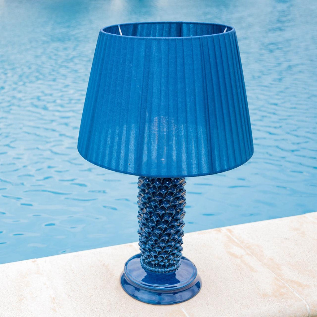 Lume Pigna Cilindro in Ceramica di Caltagirone h 60 cm — Blu Intenso