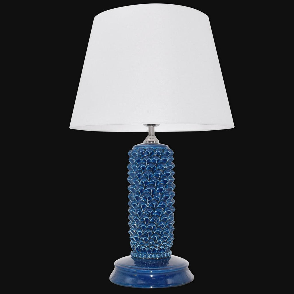 Lume Pigna Cilindro in Ceramica di Caltagirone h 60 cm — Blu Intenso