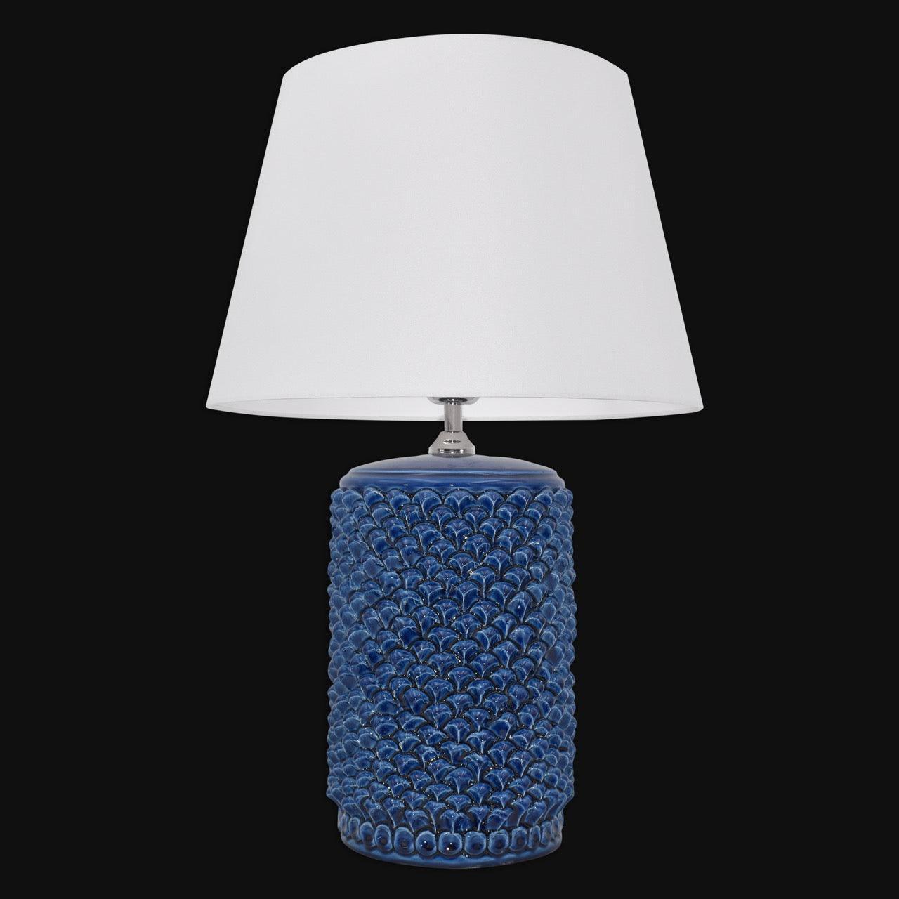 Lume Pigna Cilindro in Ceramica di Caltagirone h 60 cm — Blu Intenso