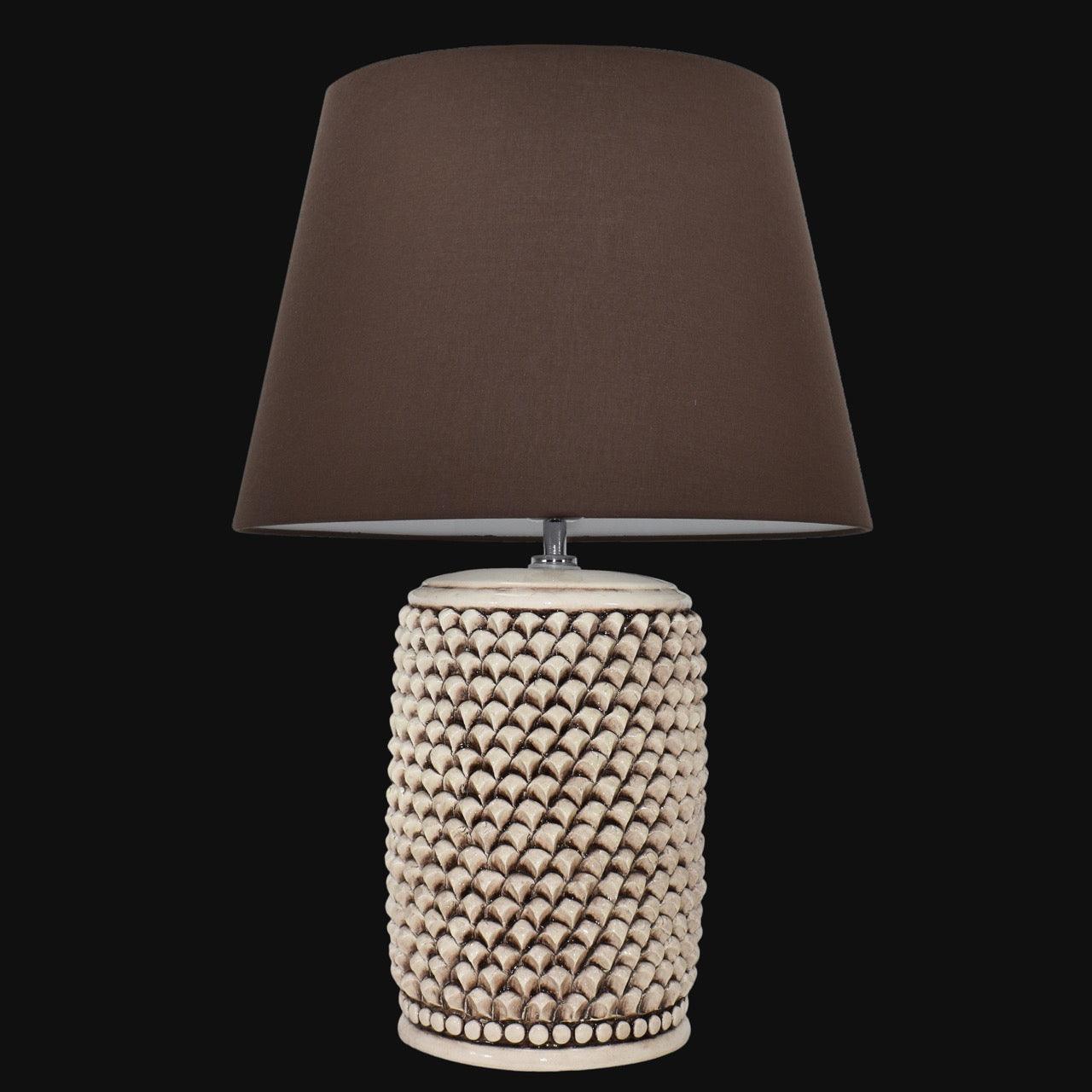 Lume Pigna Cilindro in Ceramica di Caltagirone h 60 cm — Madreperla Antichizzato