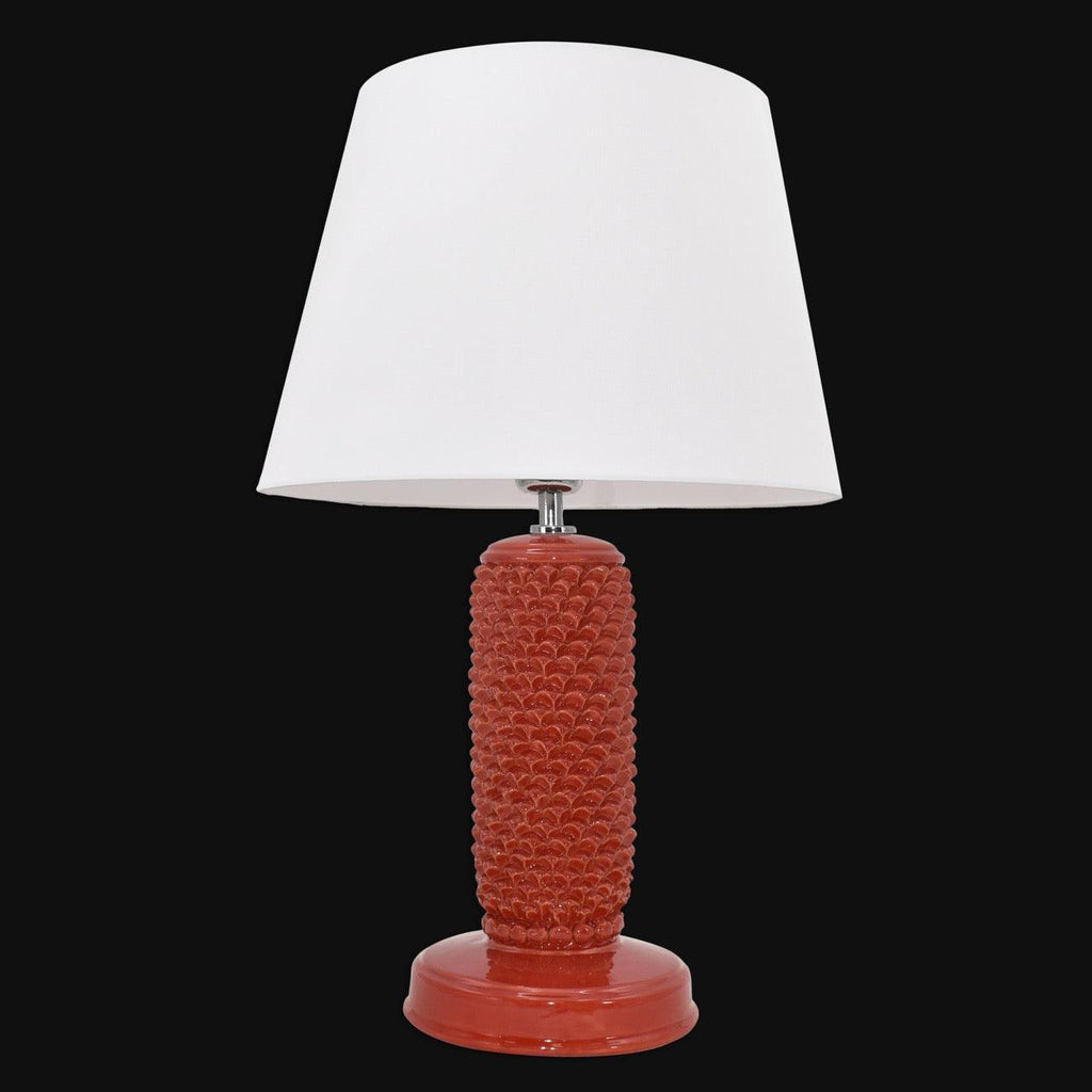 Lume Pigna Cilindro in Ceramica di Caltagirone h 60 cm — Rosso Fuoco