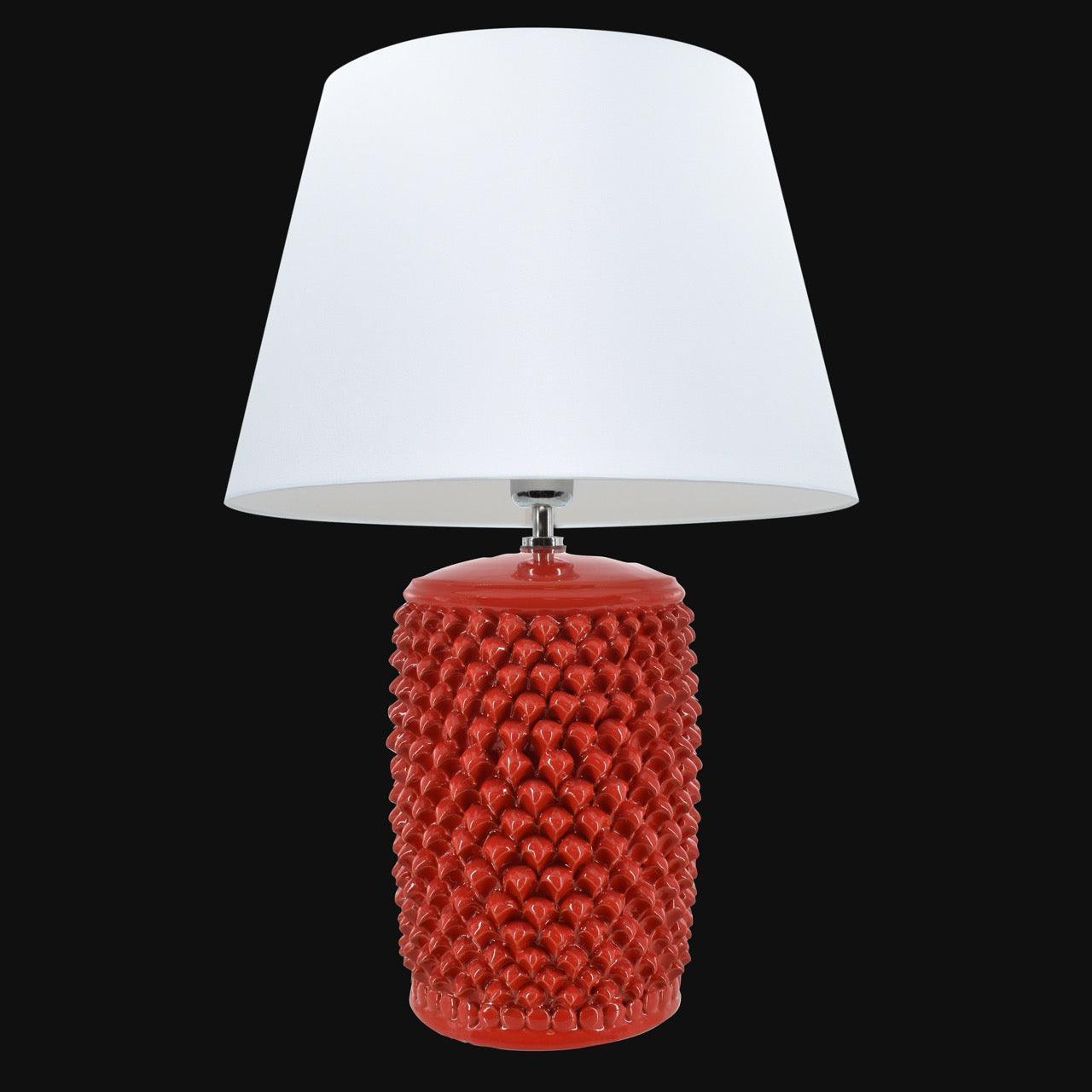 Lume Pigna Cilindro in Ceramica di Caltagirone h 60 cm — Rosso Fuoco