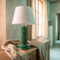 Lume Pigna Cilindro in Ceramica di Caltagirone h 60 cm — Verde Smeraldo