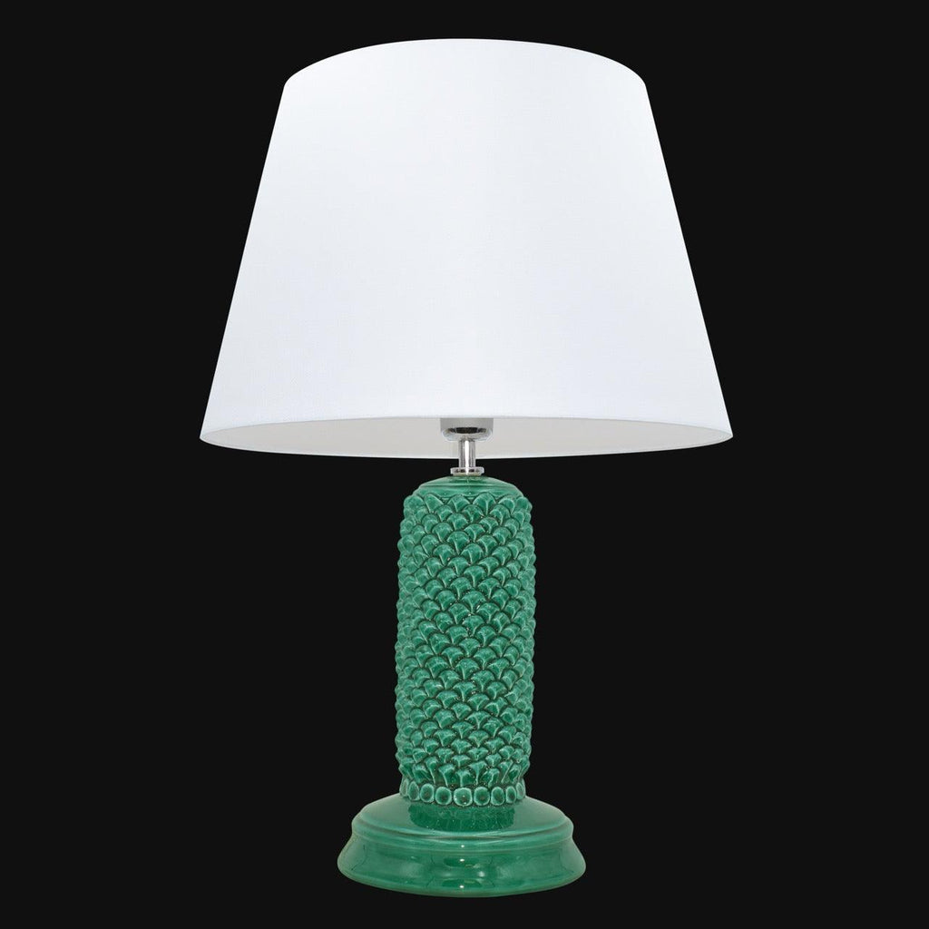 Lume Pigna Cilindro in Ceramica di Caltagirone h 60 cm — Verde Smeraldo