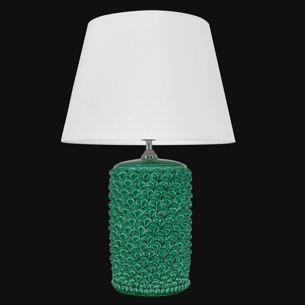 Lume Pigna Cilindro in Ceramica di Caltagirone h 60 cm — Verde Smeraldo