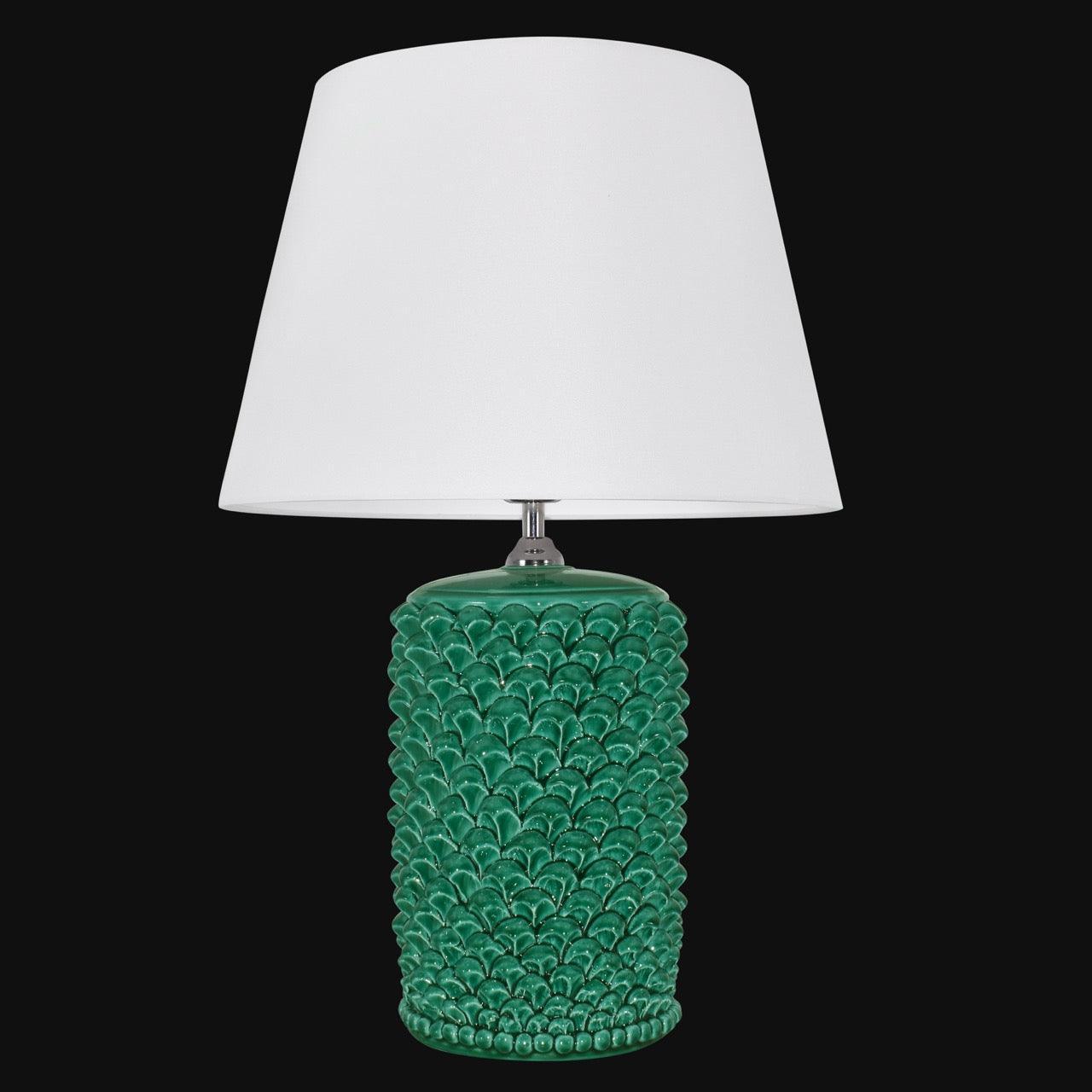 Lume Pigna Cilindro in Ceramica di Caltagirone h 60 cm — Verde Smeraldo