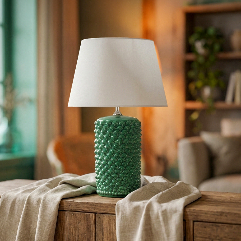 Lume Pigna Cilindro in Ceramica di Caltagirone h 60 cm — Verde Smeraldo