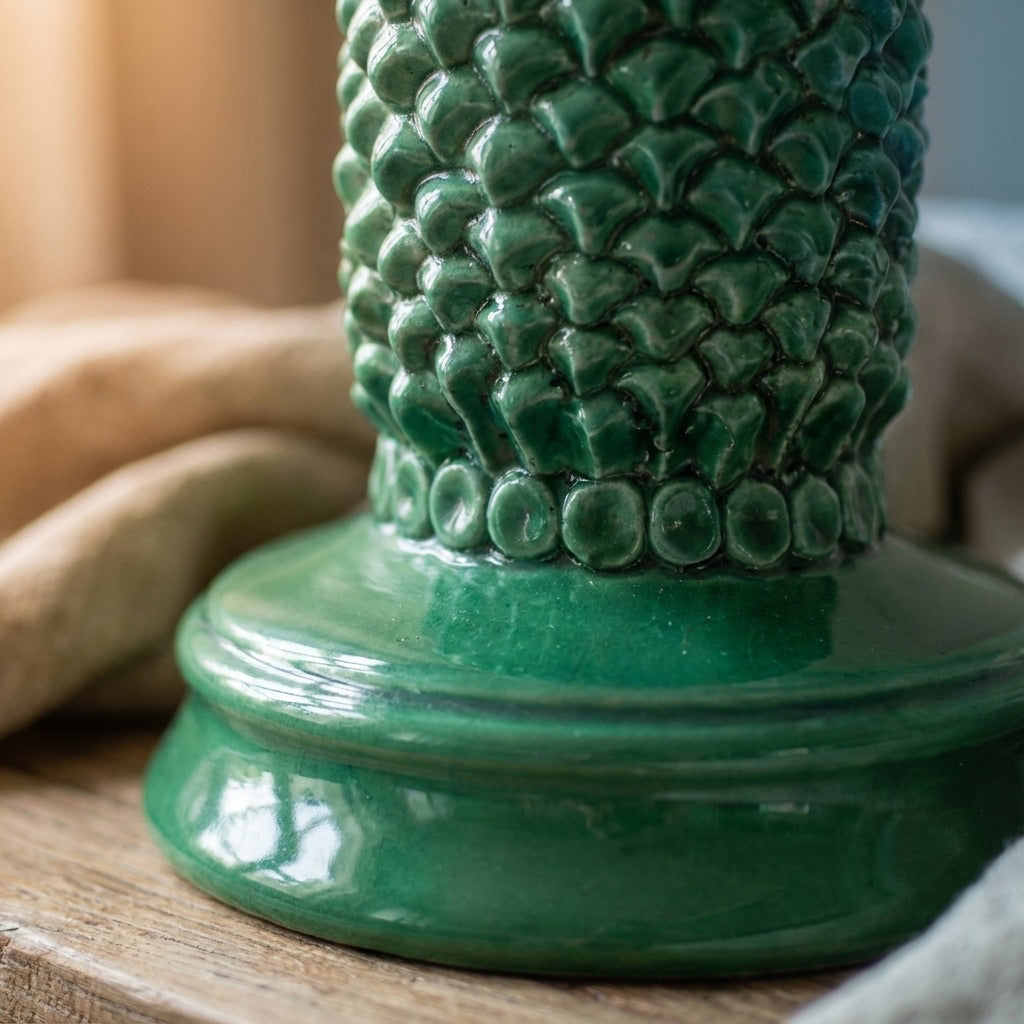 Lume Pigna Cilindro in Ceramica di Caltagirone h 60 cm — Verde Smeraldo