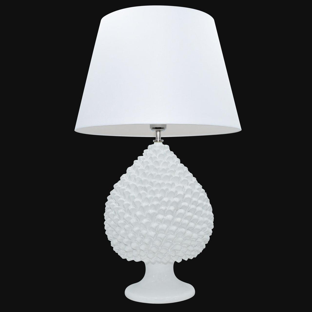 Hand-modeled White Line Pine Cone Lamp - Caltagirone Ceramics