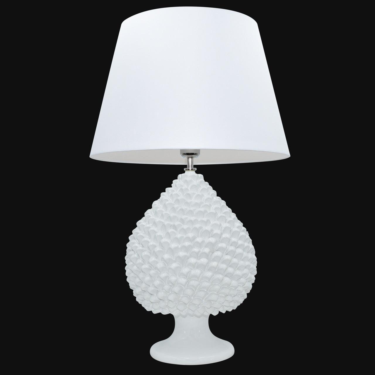 Hand-modeled White Line Pine Cone Lamp - Caltagirone Ceramics