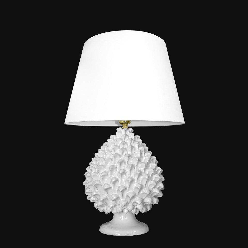 Hand-modeled White Line Pine Cone Lamp - Caltagirone Ceramics