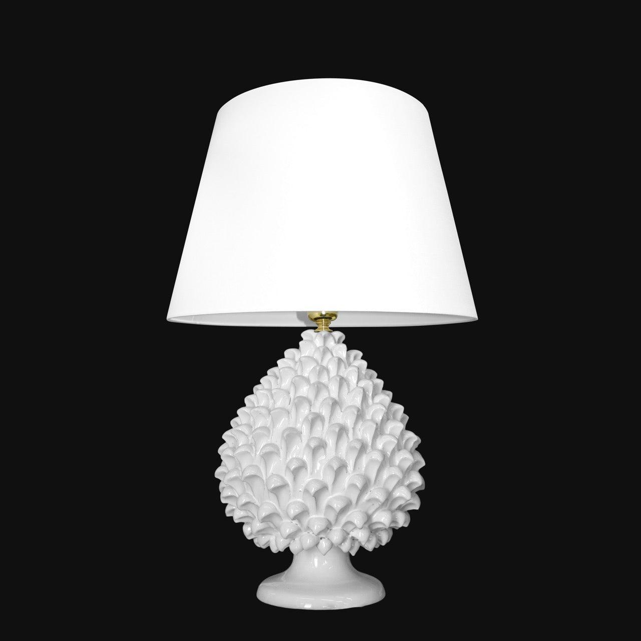 Hand-modeled White Line Pine Cone Lamp - Caltagirone Ceramics