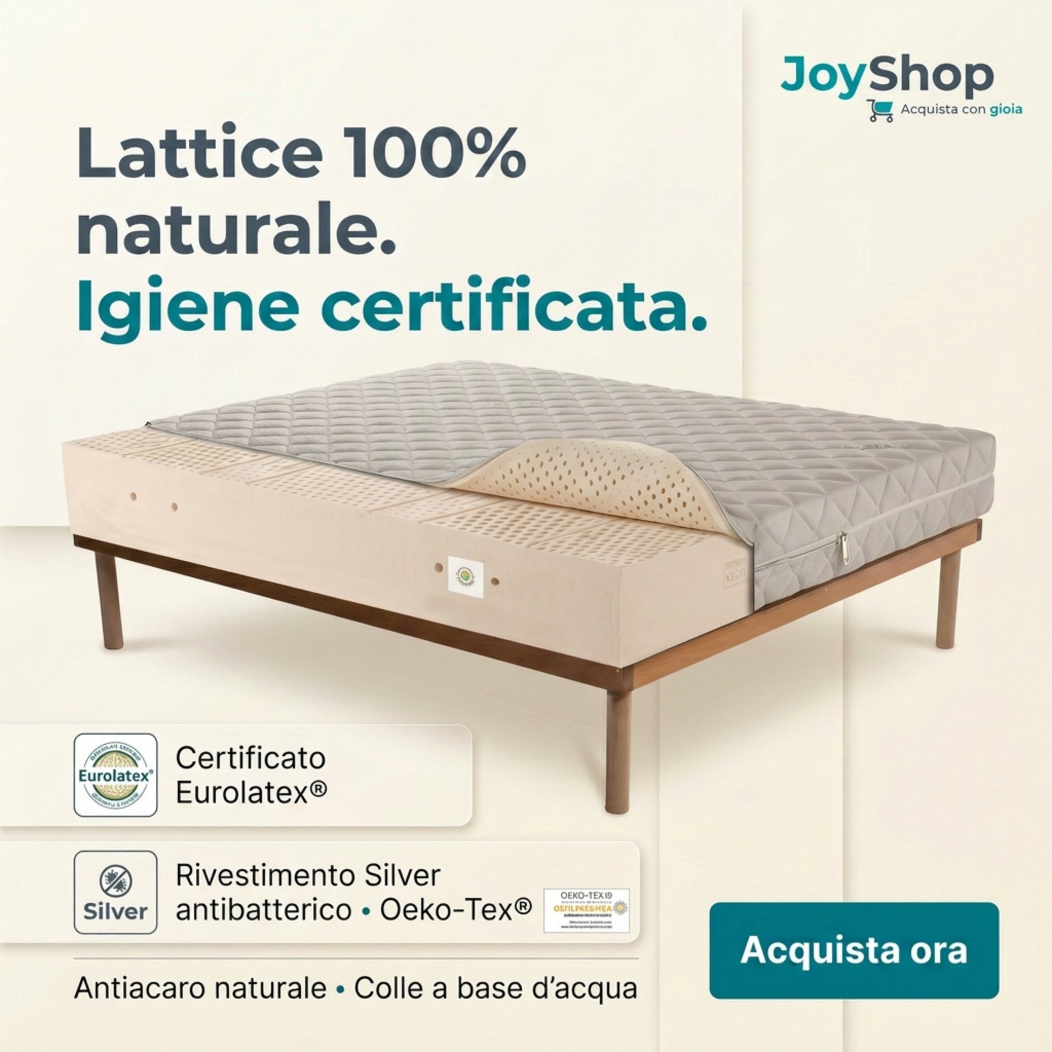 Materasso 100% lattice di origine naturale a zone con tessuto antiacaro alto 20 cm - POLARIS