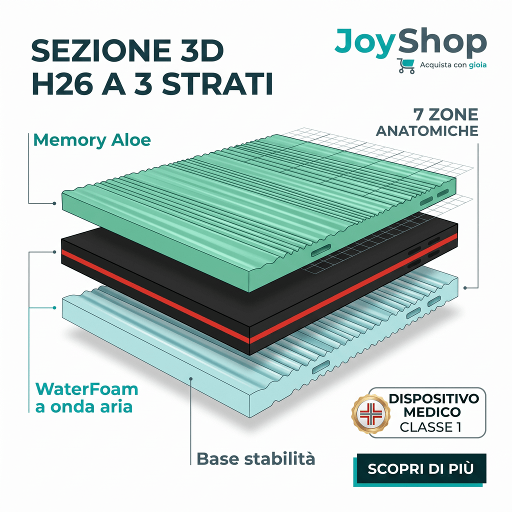 Materasso Climatizzato in Memory H26 Anatomico e Tessuto tecnico anallergico - CLIMA MEMORY