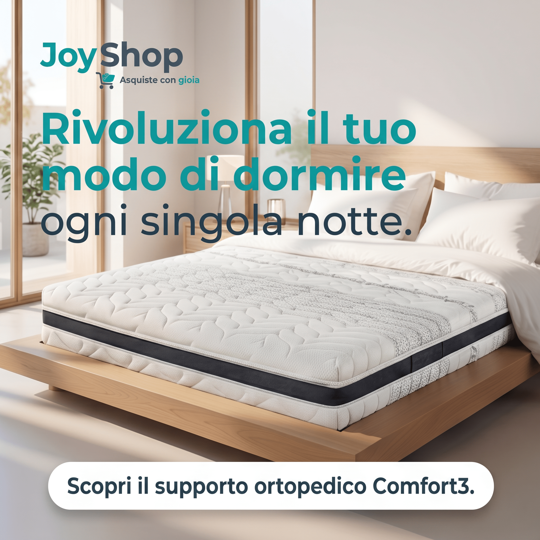 Materasso Memory a zone multi onda alto 23 cm con Waterlily tessuto anallergico e antiacaro COMFORT3