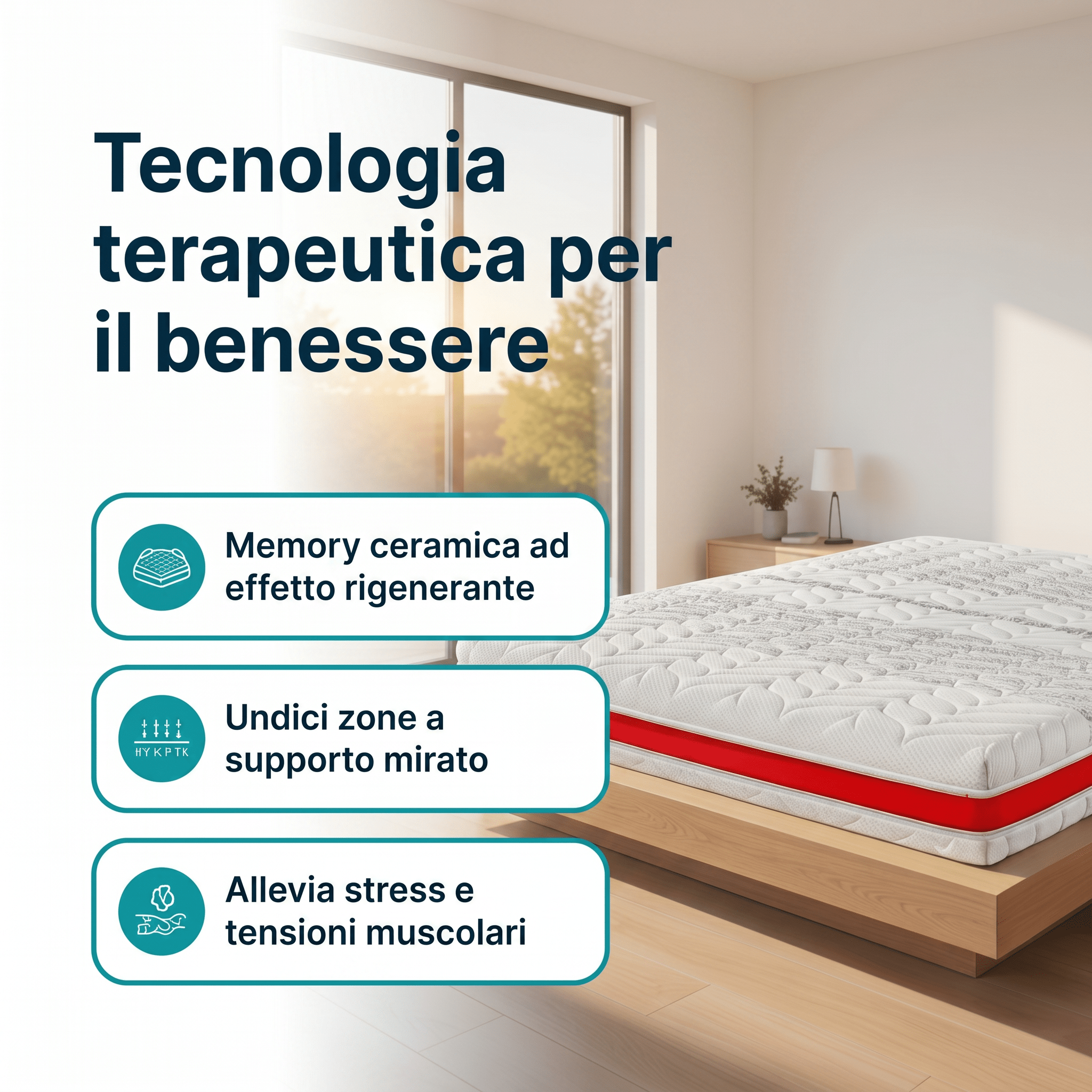 Anatomical Ceramic Memory Foam Mattress and Silver Fiber Fabric H24 cm - Memory Ceramic