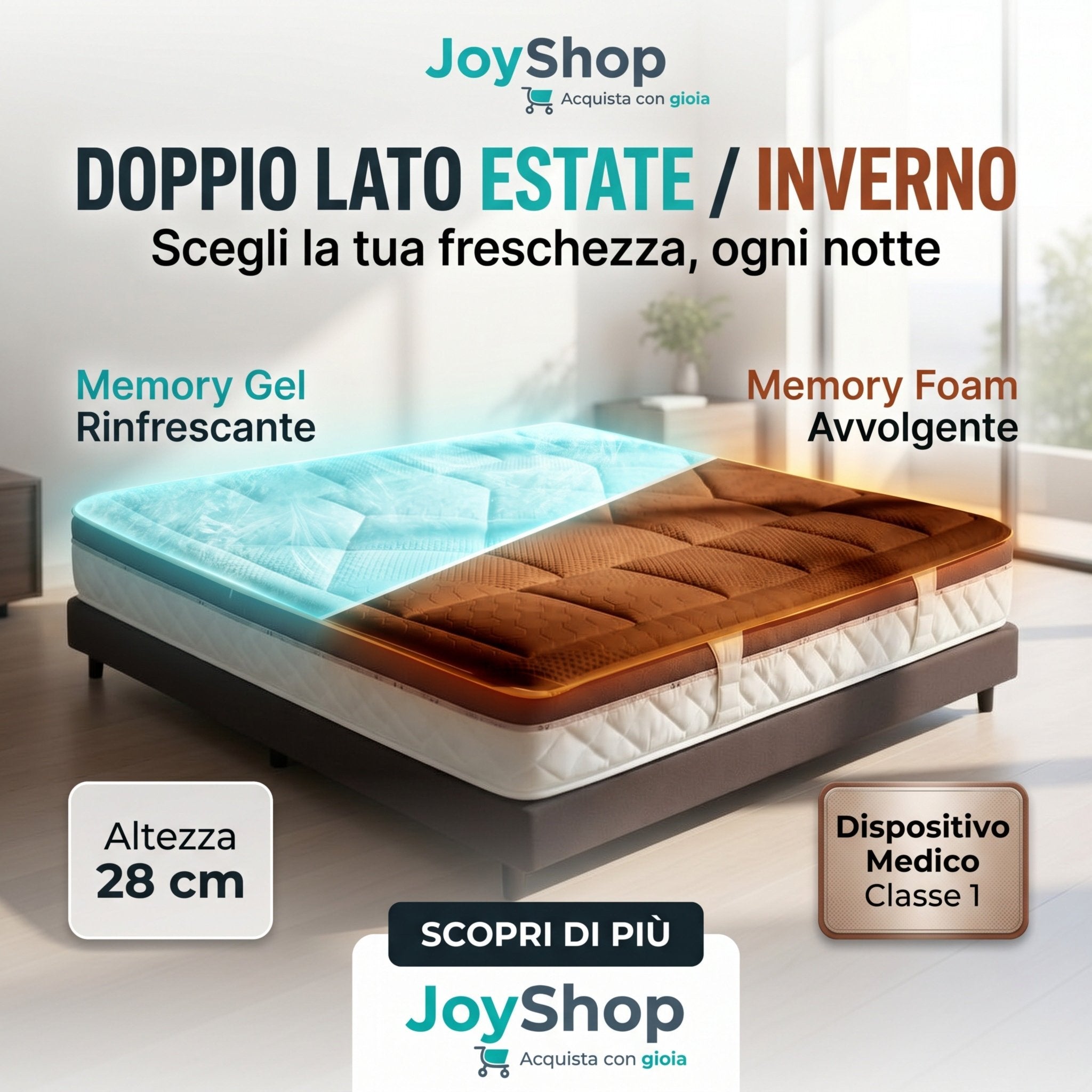 Materasso Rinfrescante in Memory gel H28 Anatomico Estate e Inverno - CONFORTPIU