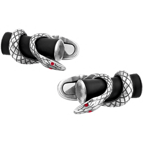 Montblanc silver bar cufflinks with snake detail and black ruthenium finish 124059