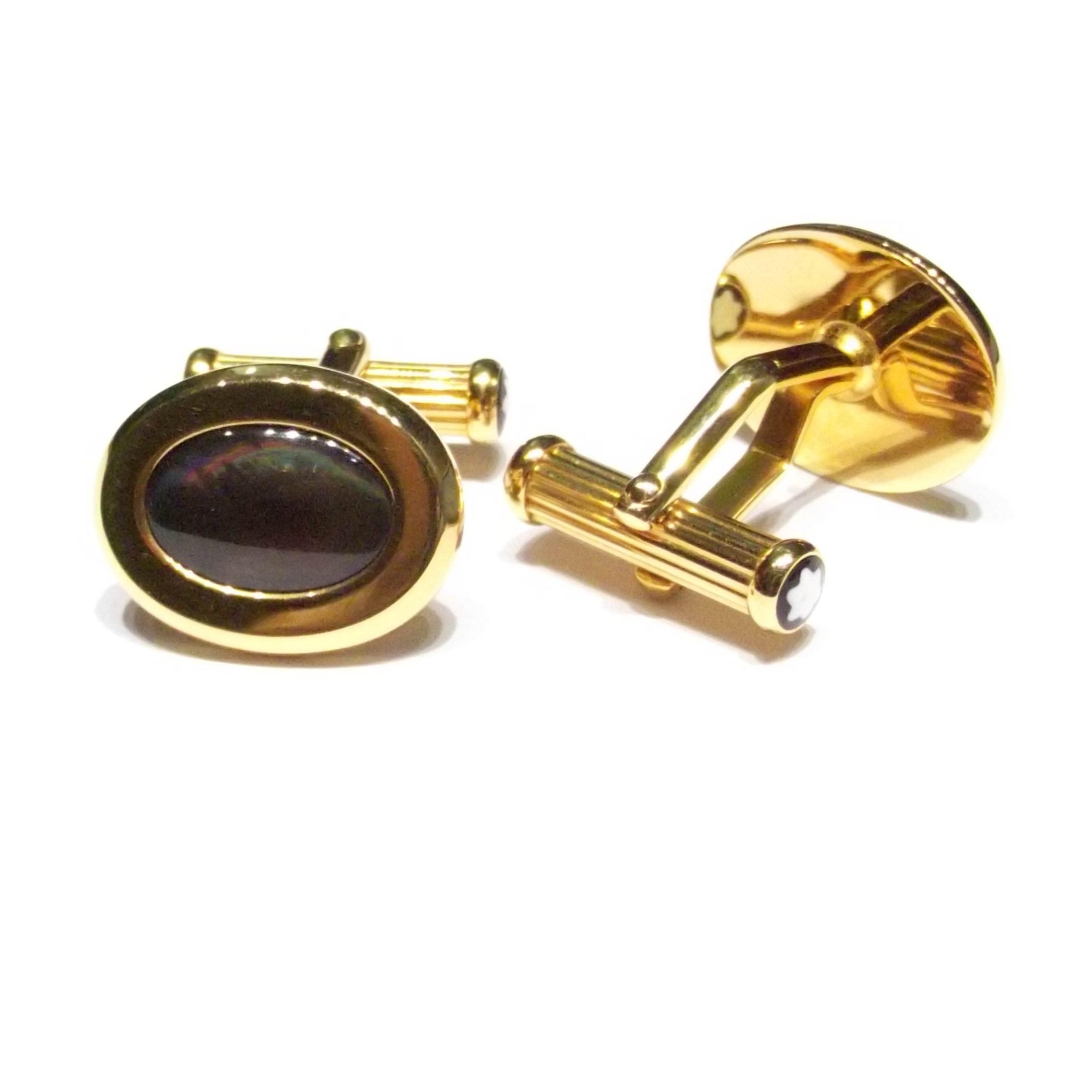 Montblanc cufflinks steel yellow gold PVD finish mother-of-pearl 6012