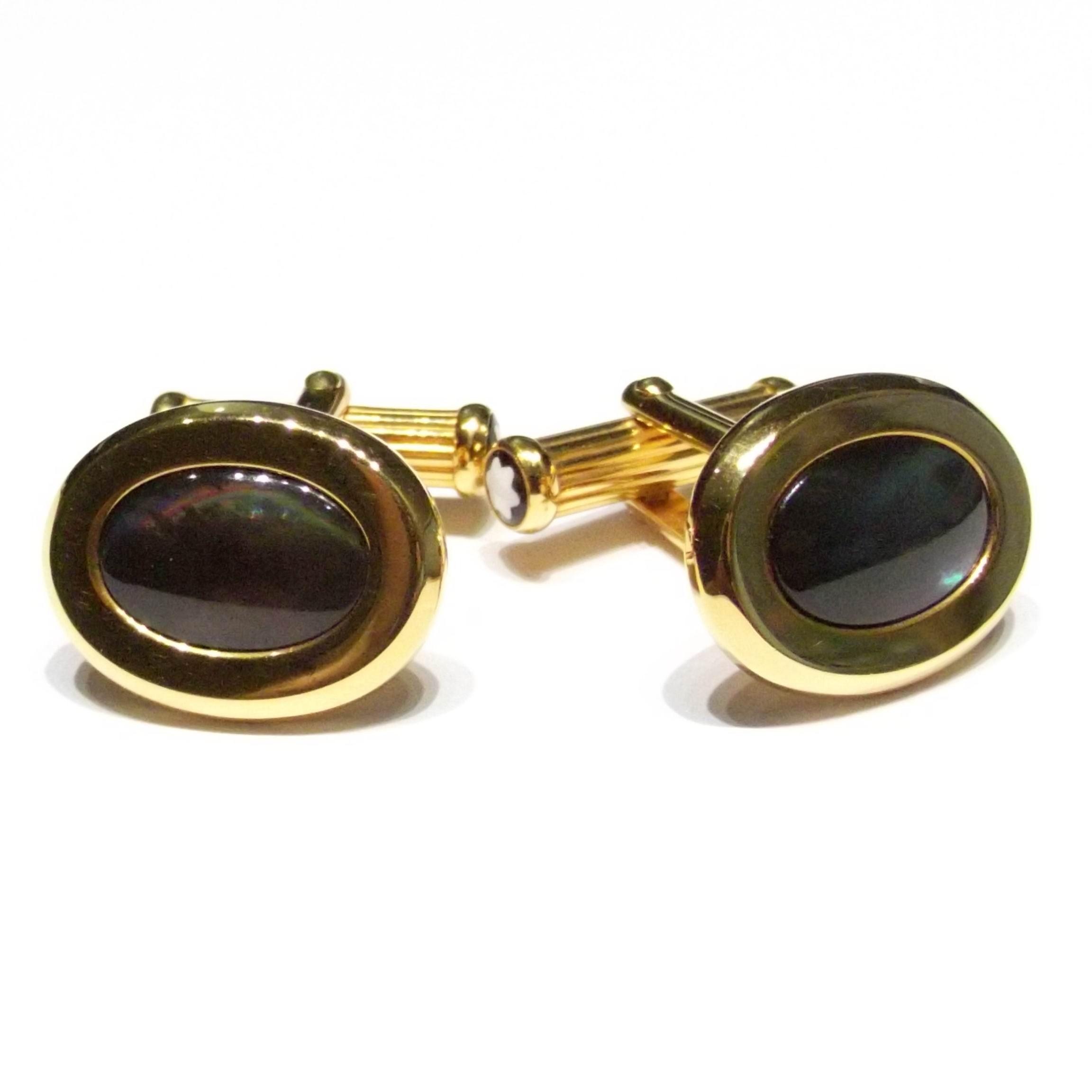Montblanc cufflinks steel yellow gold PVD finish mother-of-pearl 6012