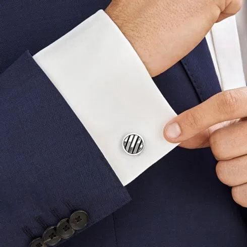 Montblanc Sartorial Architectural black geometric insert silver cufflinks 123804