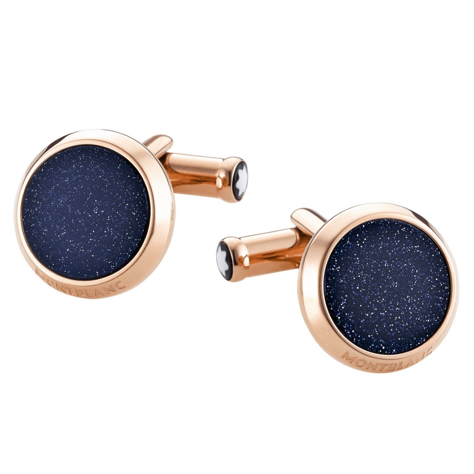 Montblanc Iconic Collection cufflinks steel pink gold PVD finish blue heliolite 112908