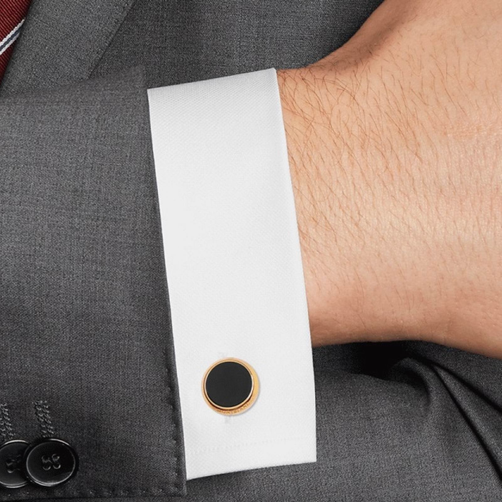 Montblanc Iconic Collection cufflinks steel pink gold PVD finish blue heliolite 112908