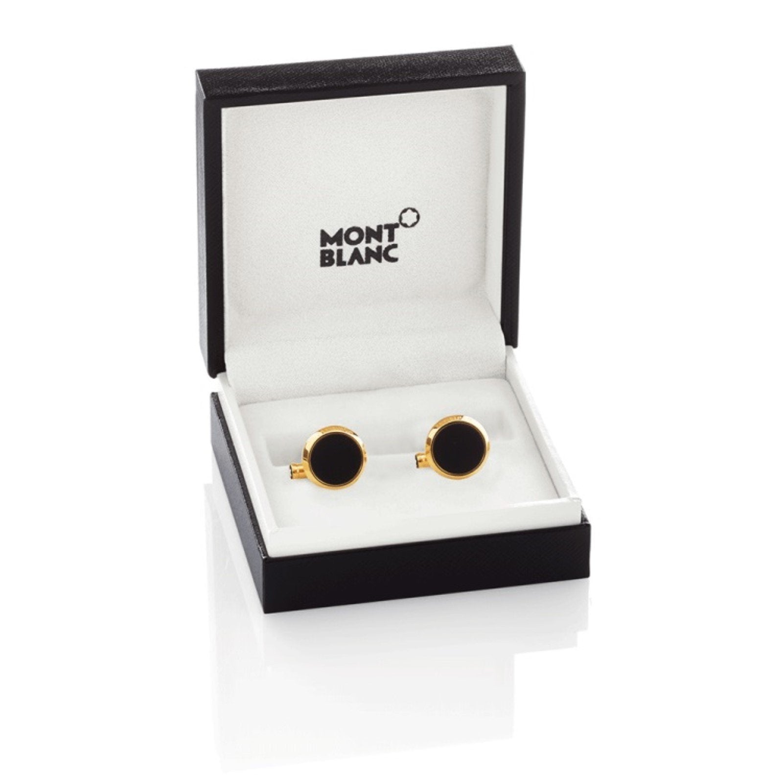 Montblanc Iconic Collection cufflinks steel pink gold PVD finish blue heliolite 112908