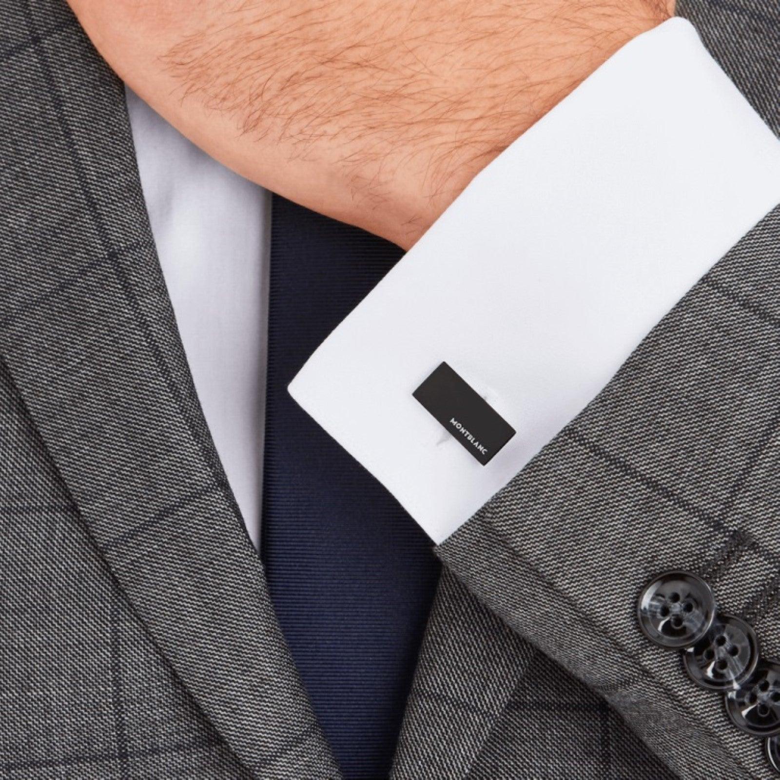 Montblanc rectangular cufflinks in steel and black PVD 114761