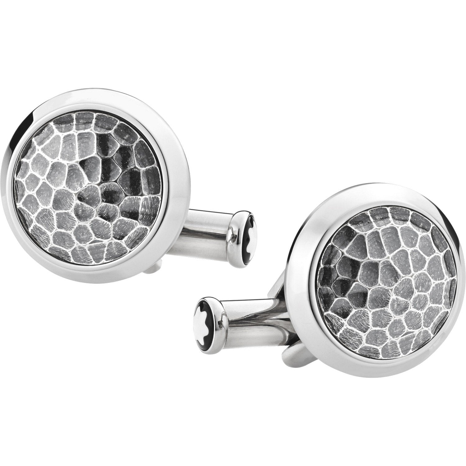 Montblanc round cufflinks in fine steel with hammered insert 124207