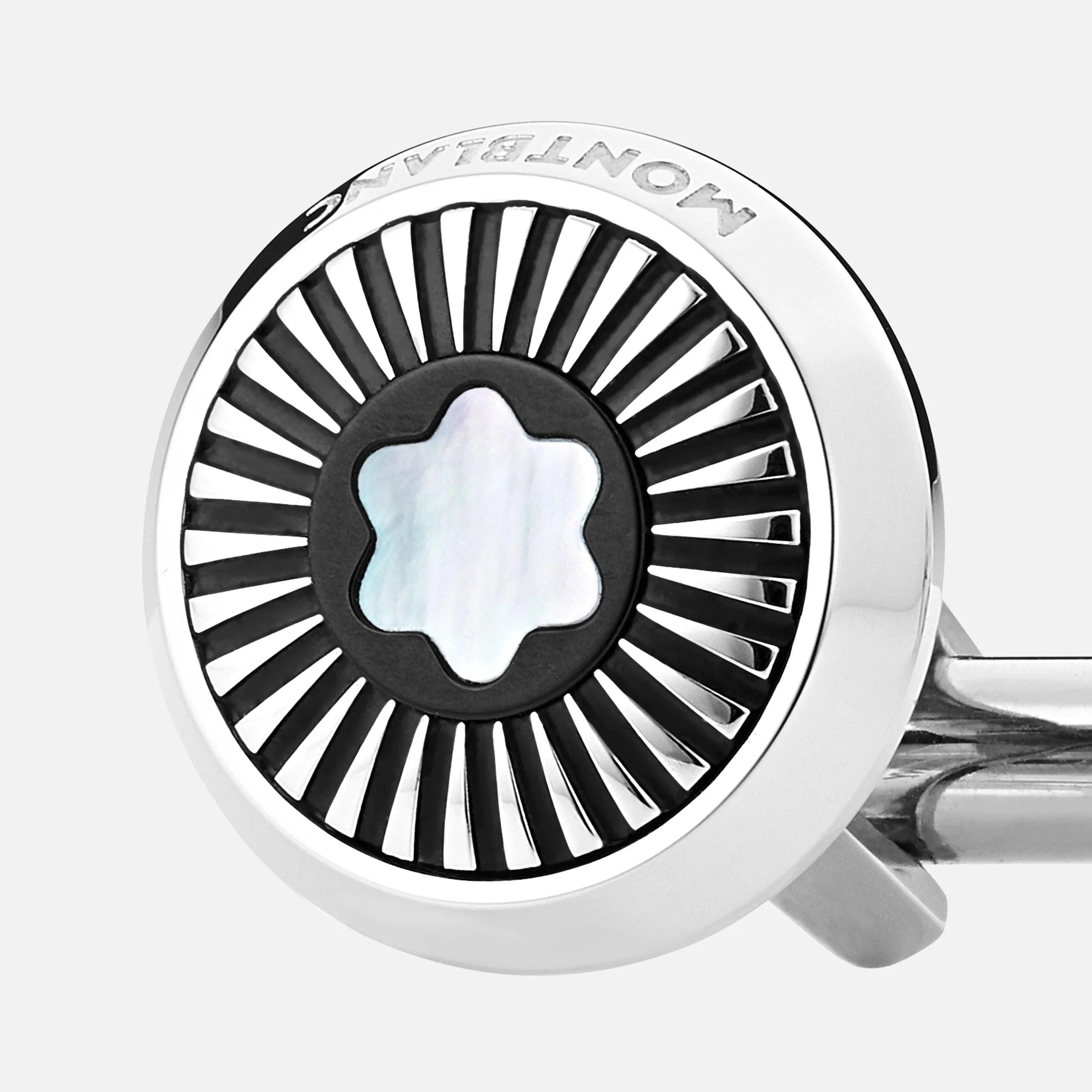 Montblanc Round Steel Cufflinks with Spoked Pattern and Mother-of-Pearl Emblem 123809