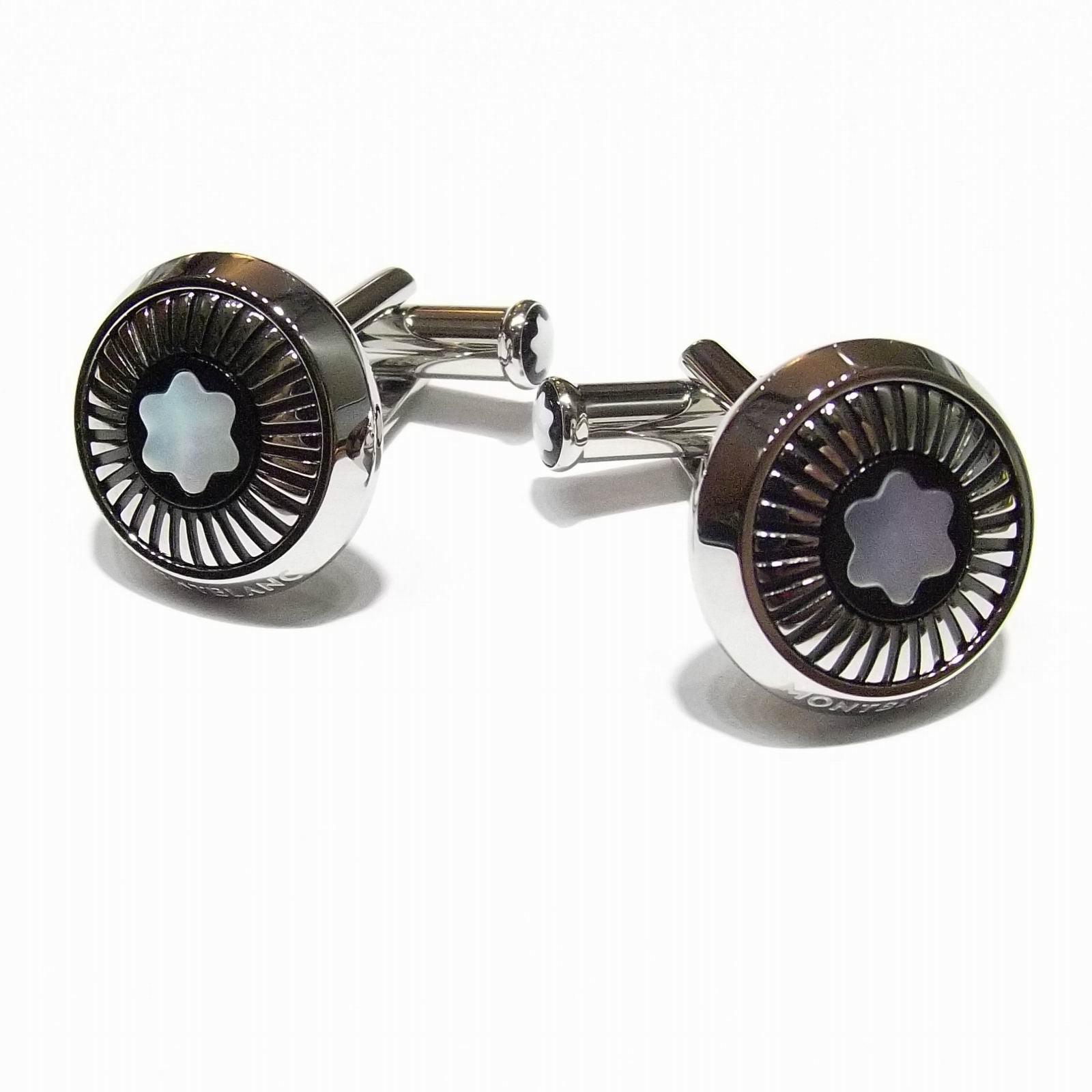Montblanc Round Steel Cufflinks with Spoked Pattern and Mother-of-Pearl Emblem 123809