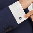 Montblanc Round Steel Cufflinks with Spoked Pattern and Mother-of-Pearl Emblem 123809