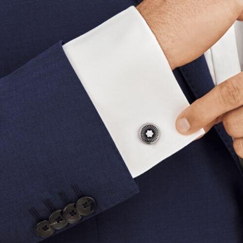 Montblanc Round Steel Cufflinks with Spoked Pattern and Mother-of-Pearl Emblem 123809