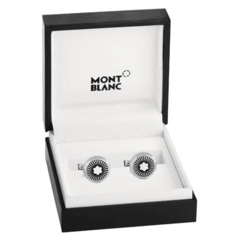 Montblanc Round Steel Cufflinks with Spoked Pattern and Mother-of-Pearl Emblem 123809