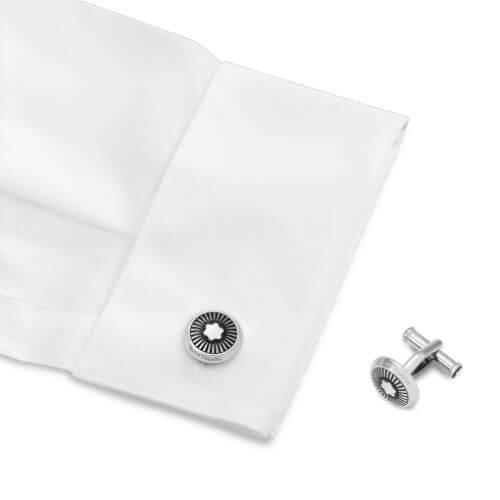 Montblanc Round Steel Cufflinks with Spoked Pattern and Mother-of-Pearl Emblem 123809