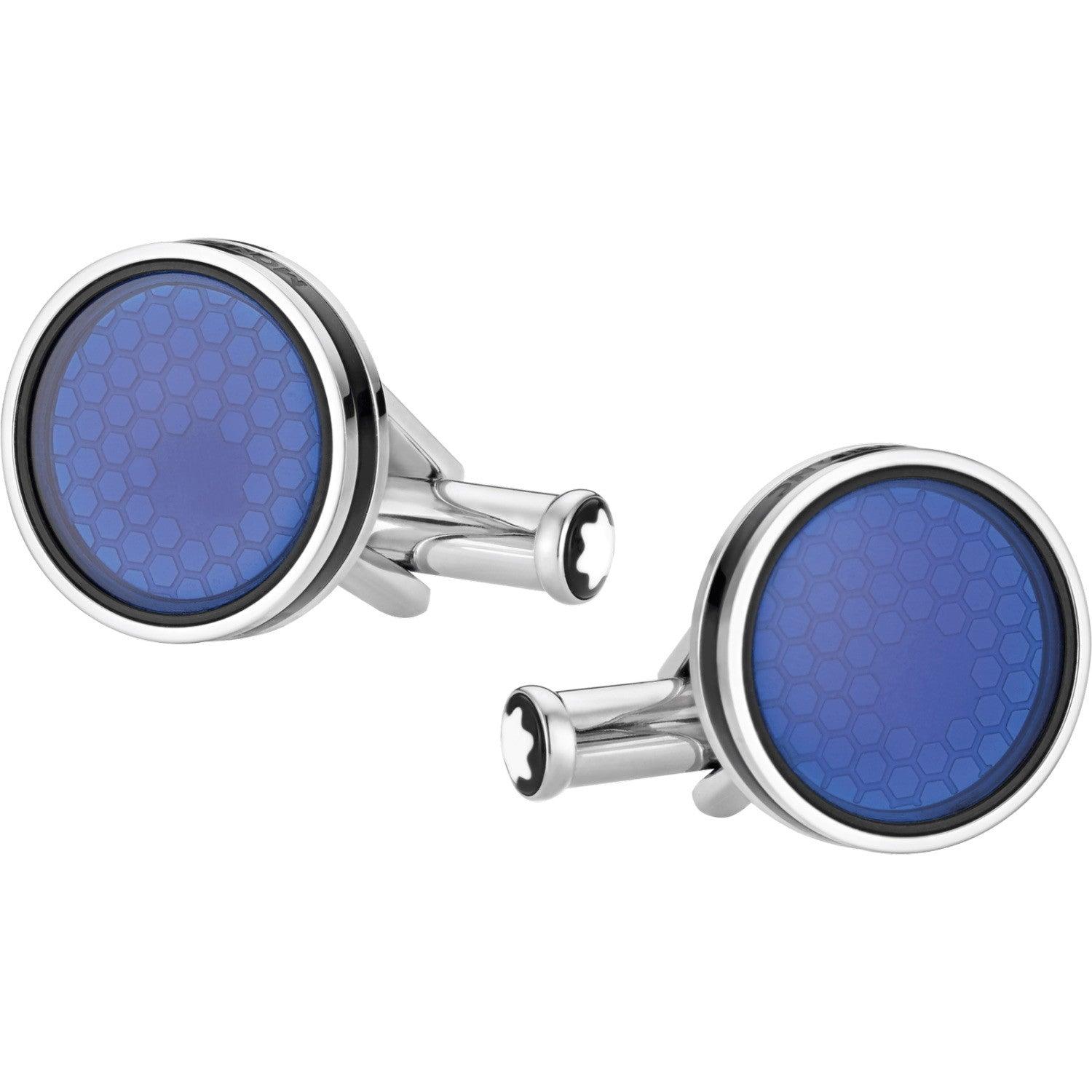 Montblanc Star cufflinks steel blue sapphire glass 118602
