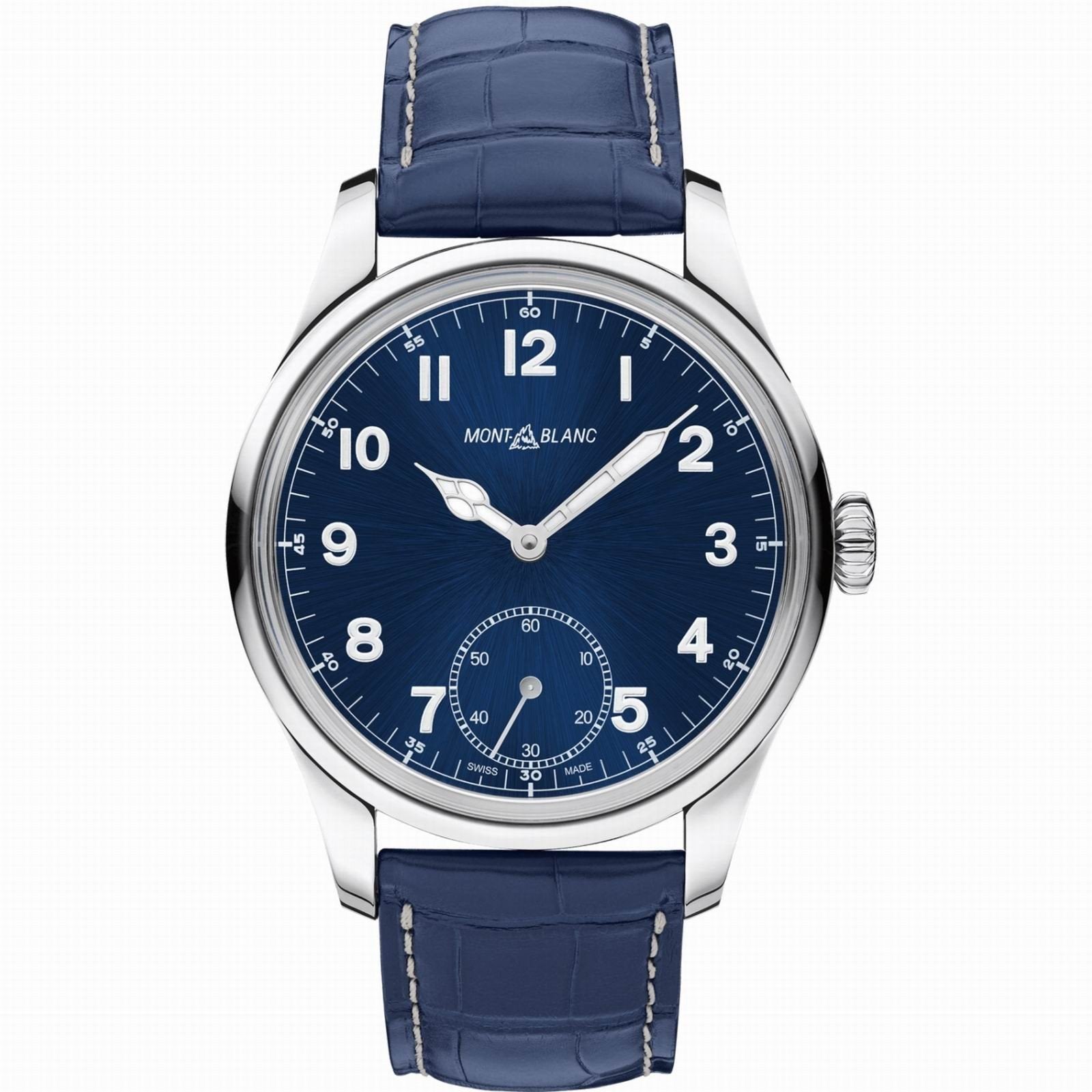 Montblanc watch 1858 Manual Small Second 44mm blue manual winding steel 113702